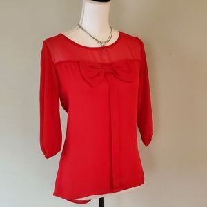 LOVE + HAIGHT Red Bow Blouse - Size S (EUC)